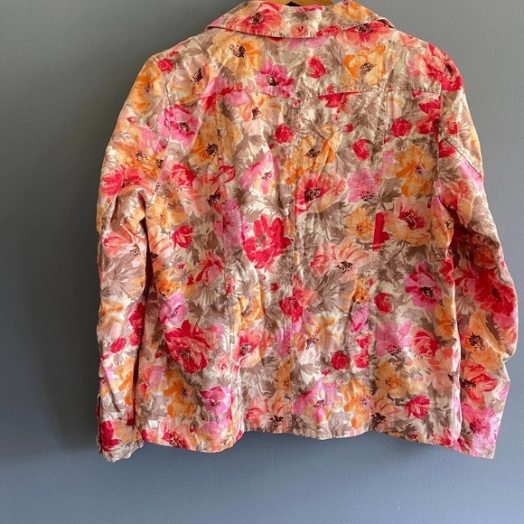Coldwater Creek Women's Floral Jacket 10 10P Large Button Pink Tan - Picture 5 of 6